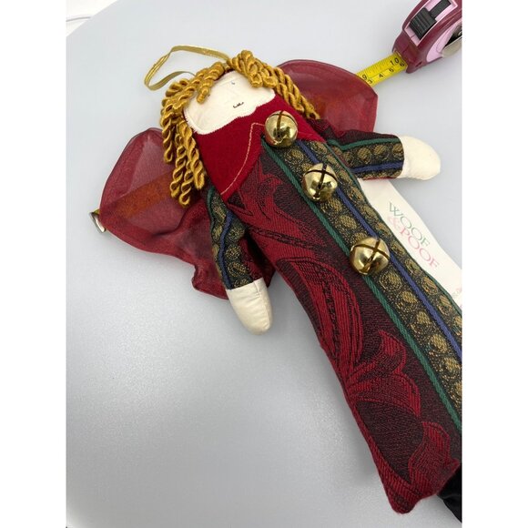 Handcrafted Woof & Poof Angel Ornament With Bells & Red Bow - 13 Inch - Picture 8 of 8